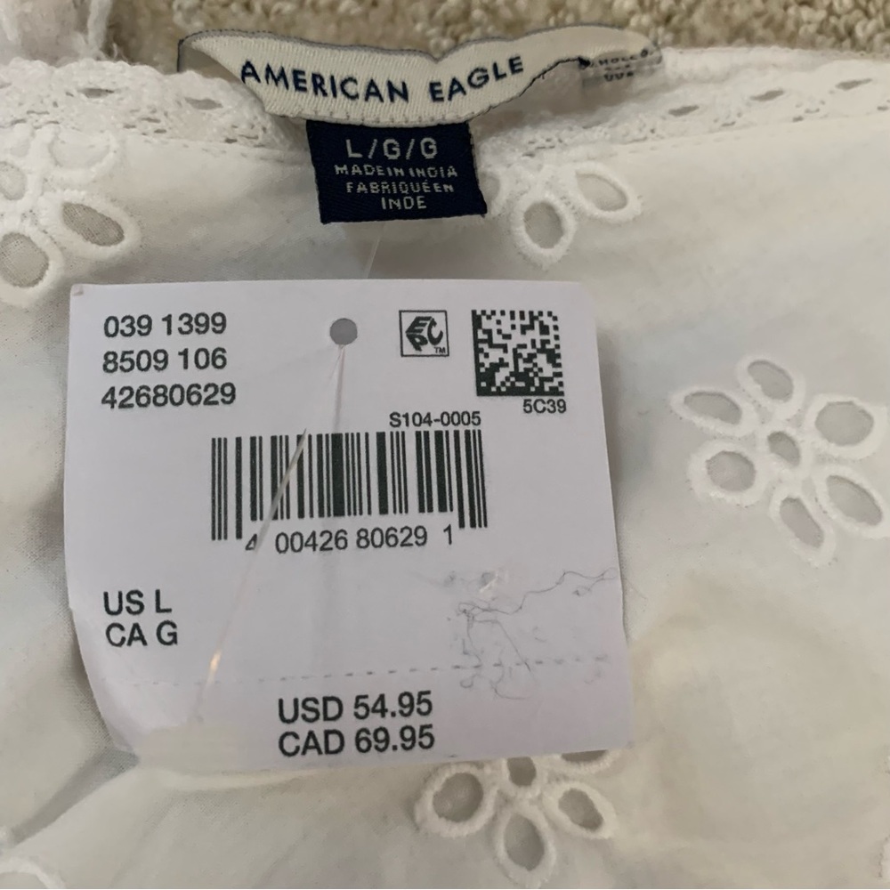 American Eagle Eyelet dress women’s L white babydoll beach cute lined Cotton NWT - Picture 5 of 9